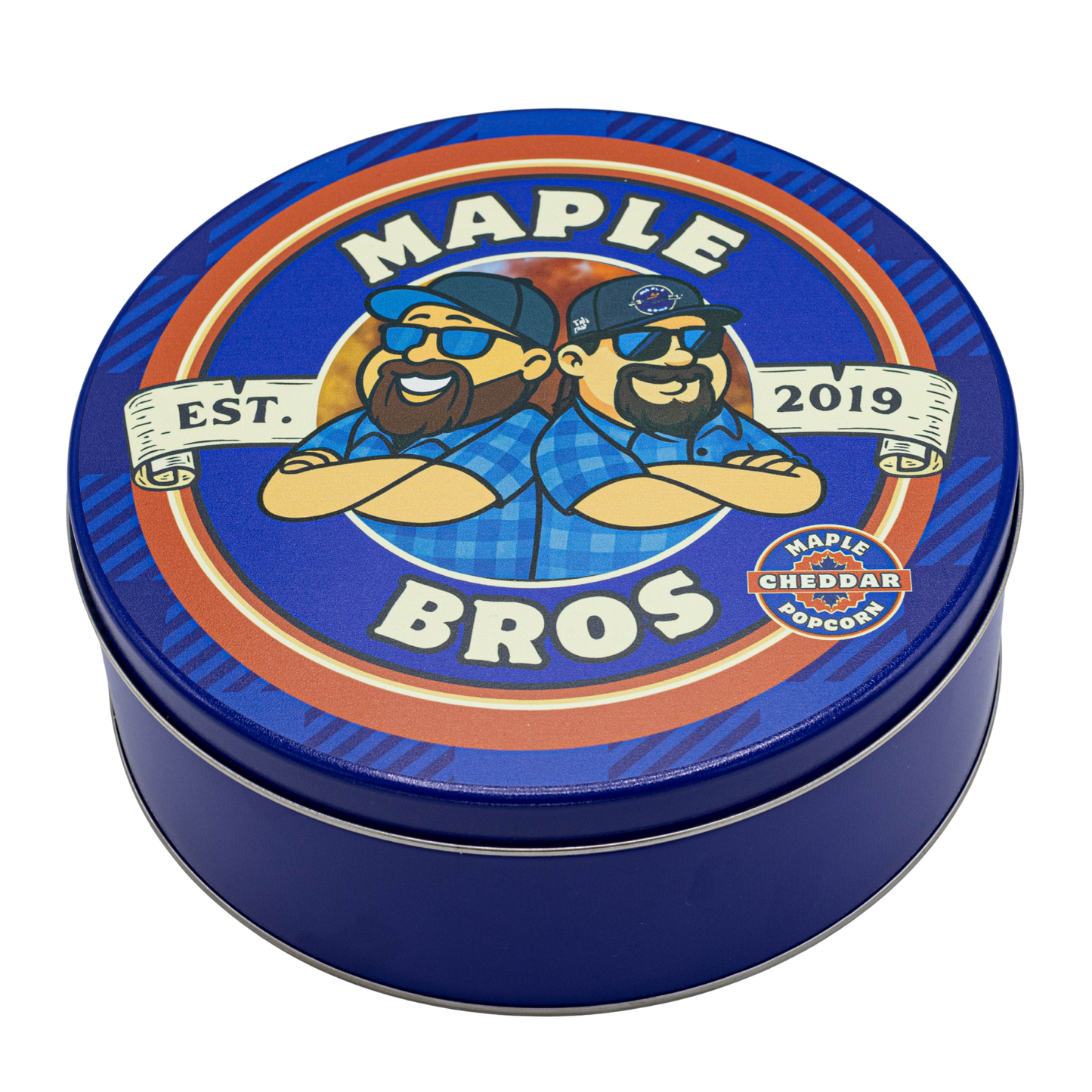 maple bros maple cheddar popcorn  tin kosher gift