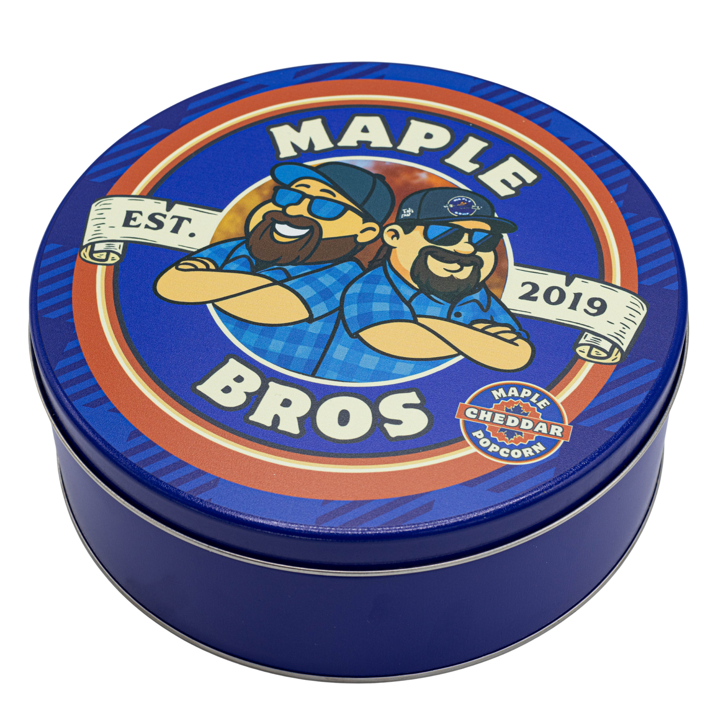 maple bros maple cheddar popcorn  tin kosher gift